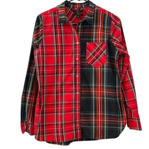 J.Crew Classic Fit Plaid tartan Button-Down Shirt | red black  | Size 6